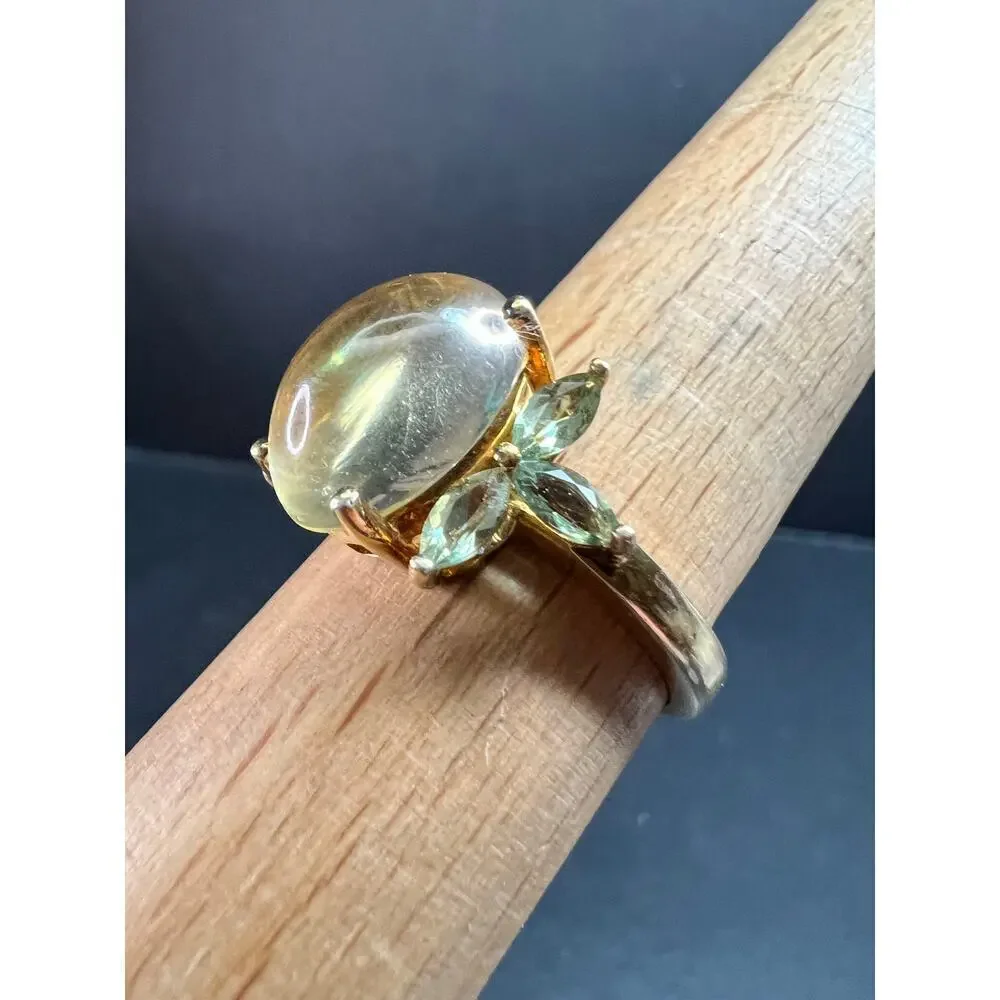 Champagne Quartz & Apatite Vermeil Ring Size 9